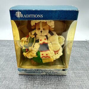 1990s Glass Christmas Ornament Puppy Dog by Traditions Collectible Vintage